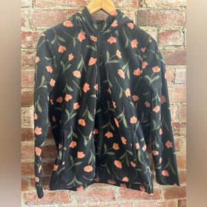 O'Neill Women's Josie Half-Zip Hoodie in a black fleece floral pattern. Small